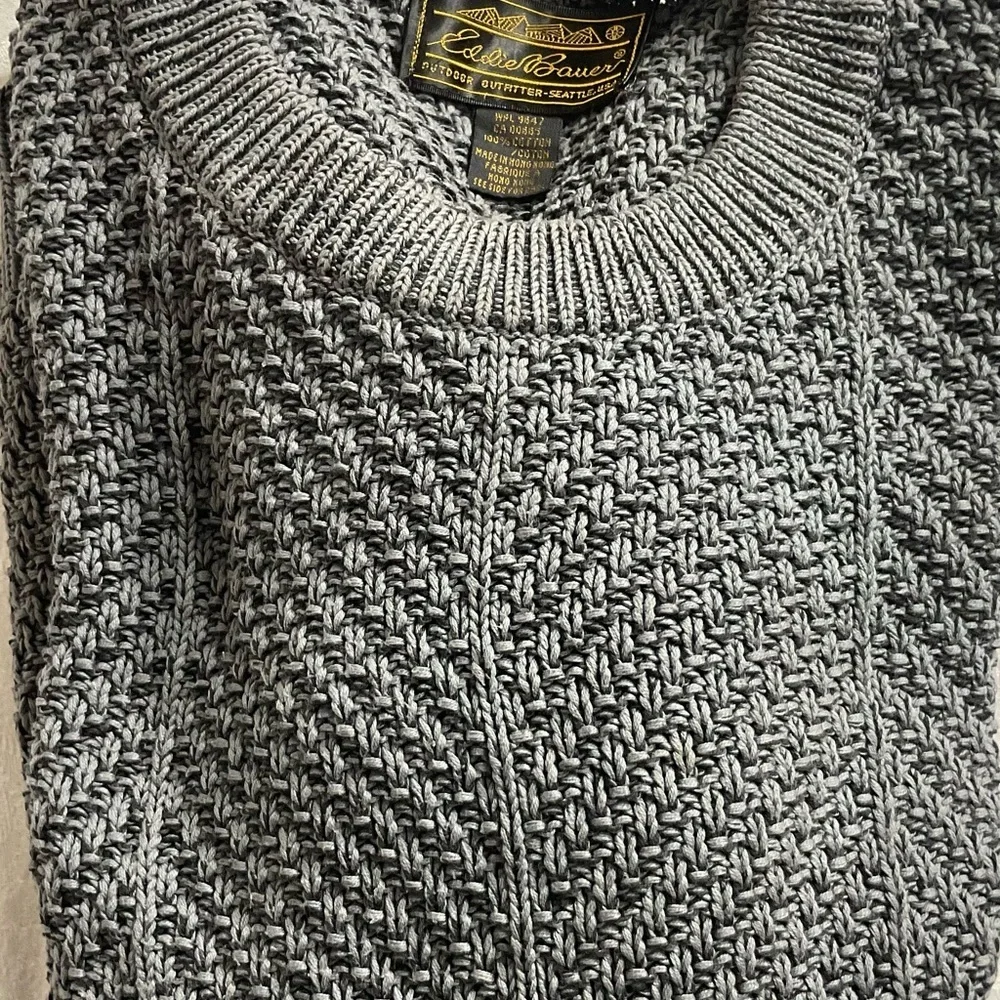 Eddie Bauer Black Label Steel Gray Cable Knit Men Size Medium Pull Over Sweater - Picture 2 of 7